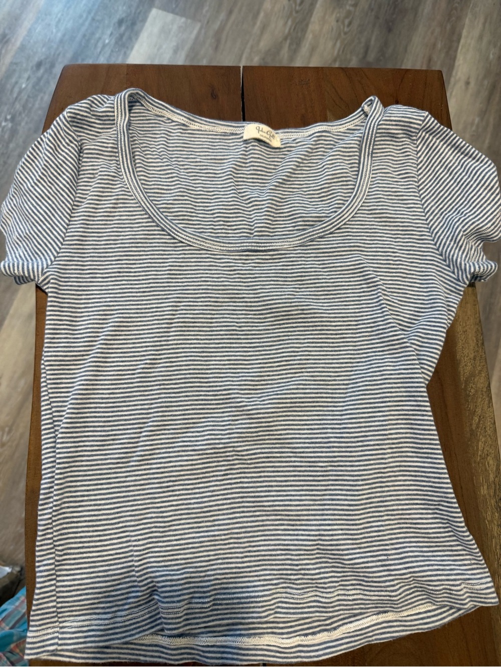 Brandy Melville Blue & White Striped Scoop Neck Tee